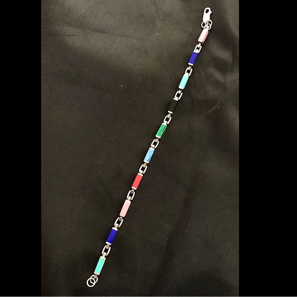 TAXCO Sterling Silver Multi-Gemstone Link Bracelet - Picture 12 of 13